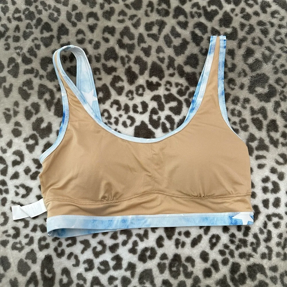 Old Navy Scoop-Neck Swim Bikini Top in Tie Dye Blue Star Print Size Small